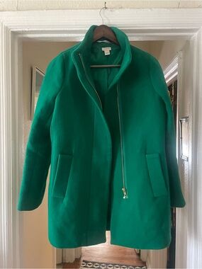 J. Crew Vibrant Green Wool Zip-Front Pea Coat